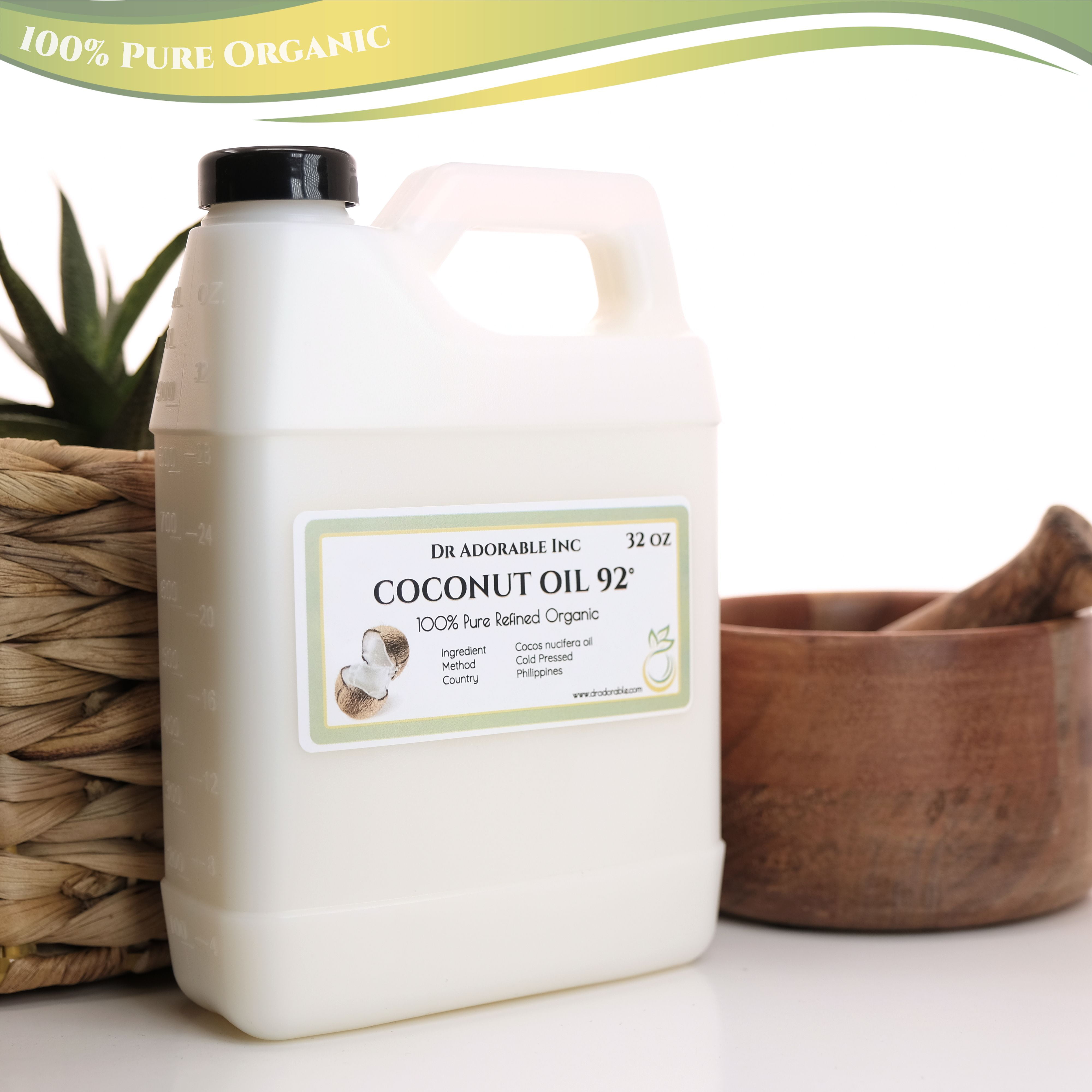 Dr. Adorable - 100% Pure Coconut 92 F Oil Organic Cold Pressed Refined Moisturizing Oil For Face Skin Hair - 32 oz