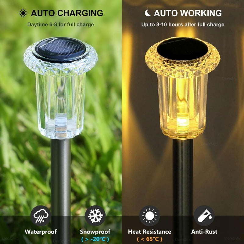12 Pack Solar Lights for Outside Pathway Walkway Driveway Garden Yard Solar Powered Lights Outdoor Waterproof. (Warm White,Cool White)