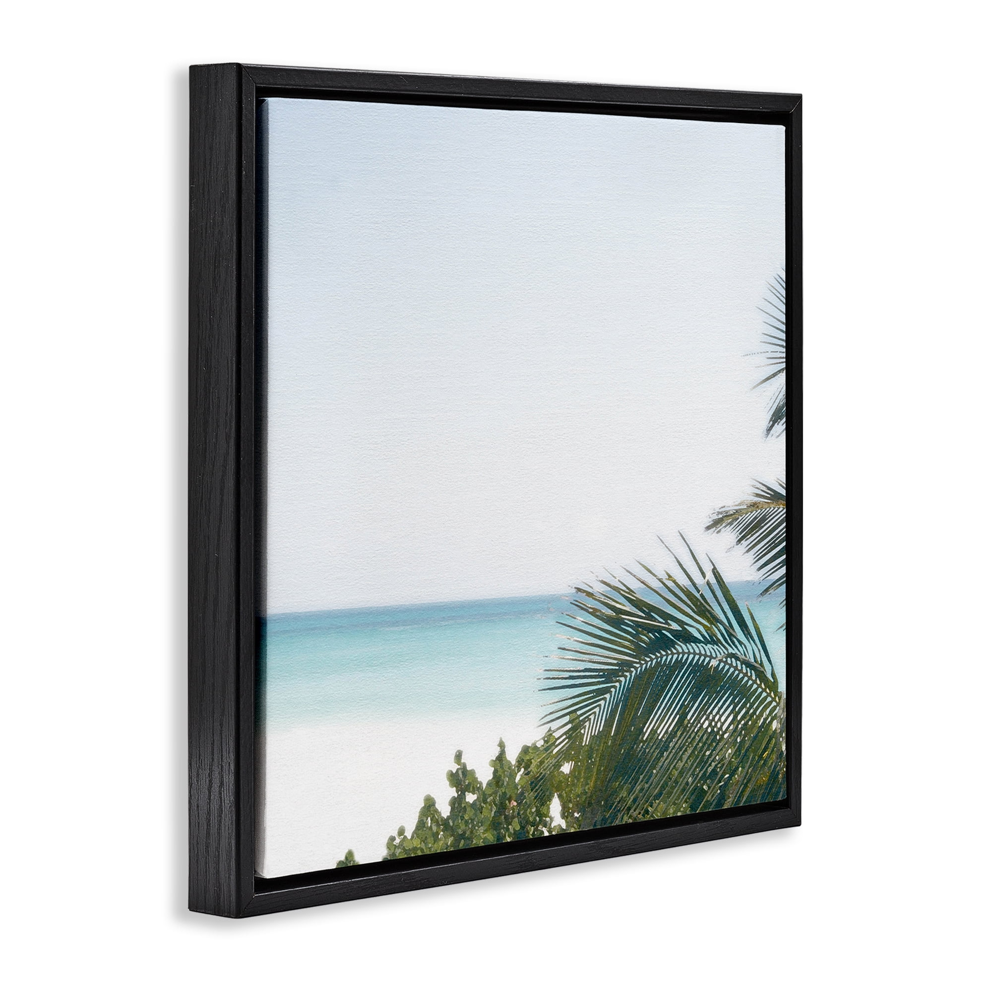Stupell Industries Calm Beach Palms Coastal Photography Black Floater Framed Canvas Art Print Wall Art, 18 x 18