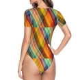 thumbnail image 4 of Balery Abstract Watercolors Tartan Women's Short Sleevee Crew Neck Bodysuit Tops Short Sleeve Tops Basic-Small, 4 of 9