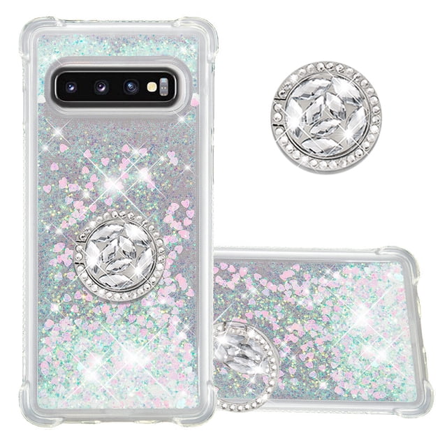 Funda para Samsung Galaxy S10 Plus con Brillo Líquido Flotante, Purpurina, Parachoques y Anillo Giratorio Soporte