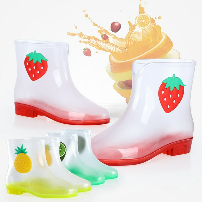 Adorable Fruit Rainshoes Creative Transparent Rain Boots Waterproof Non slip Rain Footwear for Woman Girl White Pineapple 39 Yards