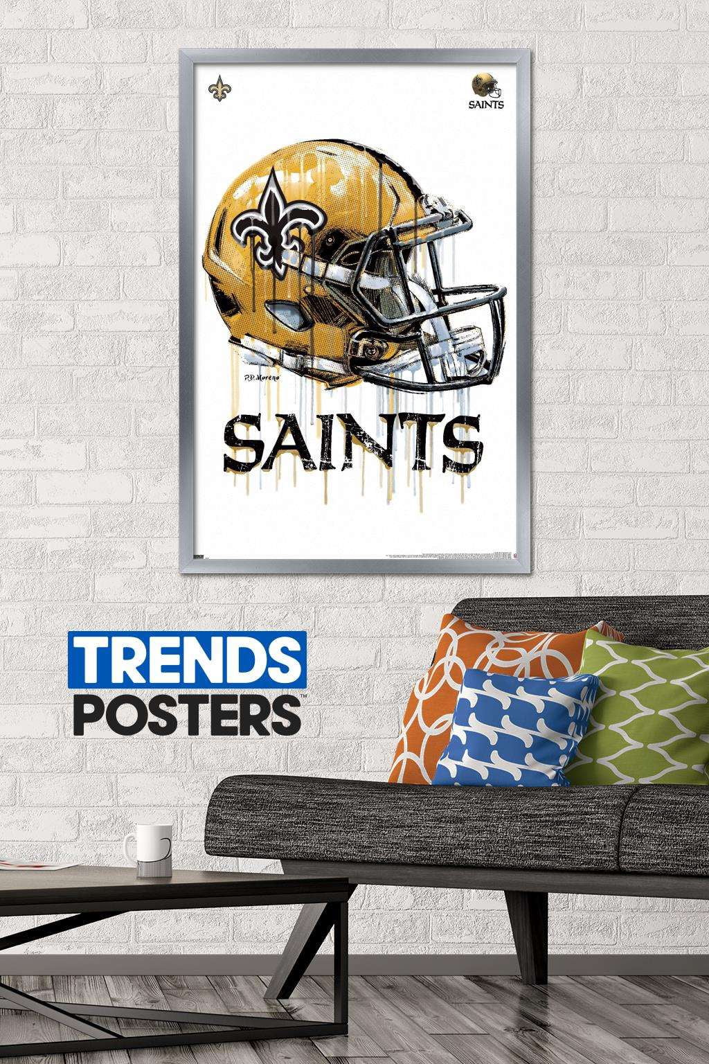 NFL New Orleans Saints - Drip Helmet 20 Wall Poster, 22.375" x 34", Framed