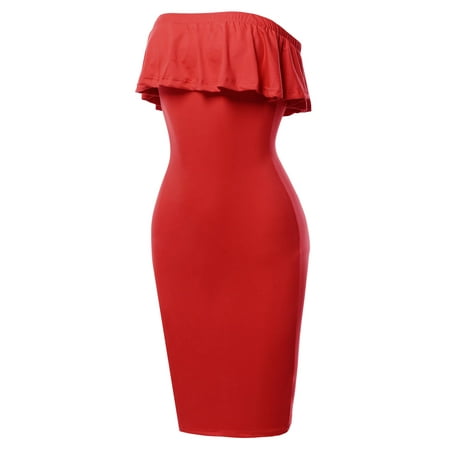 Black Flounce Hem Dress - FashionOutfit Women's Sexy Off Shoulder Ruffle Tube Top Flounce Dress