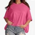 thumbnail image 6 of Women Blouses Women Fit Shirt Sheer Sleeve Tops Swing Tunic Top Small V Neck Short Sleeve Tops Pattern T Shirts Fall Color Blouse Blank Shirt Womens Womens Loose Fitting Long Ladies Winter Hot Pink S, 6 of 8