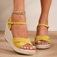 thumbnail image 2 of Platform Wedge Heels for Women Open Toe Suede Elegant Dressy Shoes with Ankle Strap Cushioned Footbed Travel Walking Footwear Yellow Size 7, 2 of 7