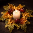 thumbnail image 4 of YyuenwAutumn Pumpkin Maple Leaf Candle Wreath Halloween Thanksgiving Harvest Table Centerpiece Multi-Color Artificial Floral Ring Mantel Mini Hanging Decor, 4 of 7