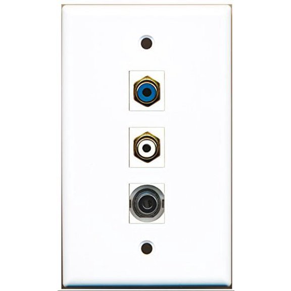 RiteAV - 1 Port RCA White and 1 Port RCA Blue and 1 Port 3.5mm Wall Plate