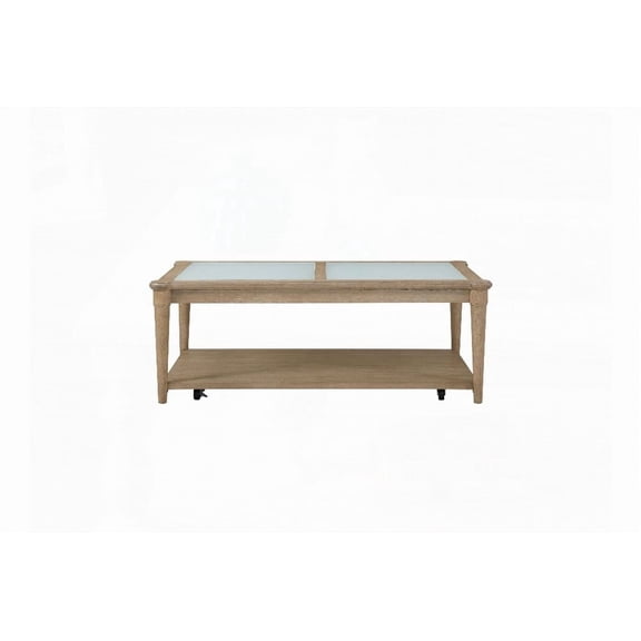 Frosted Glass Top Cocktail Table with Caster Wheels for a Modern Touch