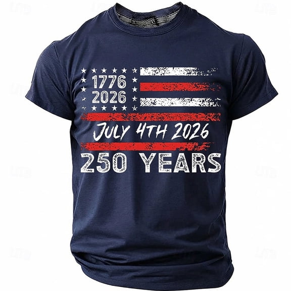 Patriotic T Shirts for Men's 250th Anniversary 4th of July Graphic Independence Day T Shirt Classic Celebration Top Tee Navy 2XL