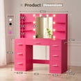 thumbnail image 7 of Lacoo Vanity Desk with Mirror and LED Lights, Makeup Vanity with 7 Drawers & 4 Shelves, Vanity Table with Power Outlet for Bedroom Dressing Room, Dark Pink, 7 of 7