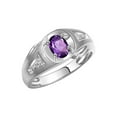 thumbnail image 6 of RYLOS Men's Rings 14K White Gold Rings Classic Designer Style 8X6MM Oval Gemstone & Diamond Ring Amethyst February Birthstone Rings For Men Size 13, 6 of 7