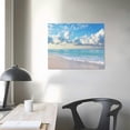 thumbnail image 4 of Acheng  Blue Beach Sun Ocean Landscape Canvas Prints Modern Stretched and Framed Seascape 1 Panel Giclee Prints Stunning Wall Art for Living Room and Bedroom Decor  16x12in, 4 of 6