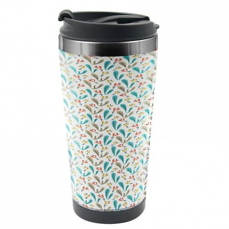 

Botanical Travel Mug Abstract Wildwood Plant Steel Thermal Cup 16 oz by Ambesonne