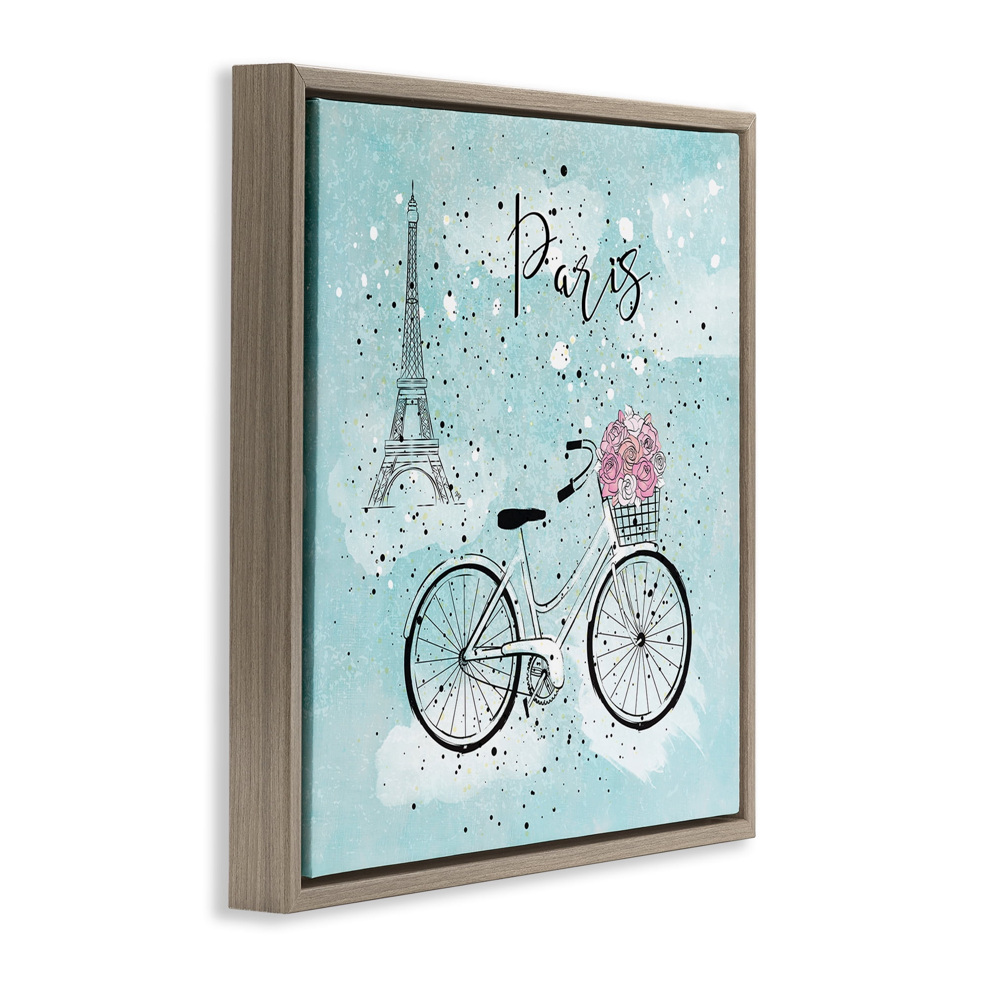 Stupell Industries Paris Floral Bicycle Town & City Painting Brown Floater Framed Art Print Wall Art, 25 x 25