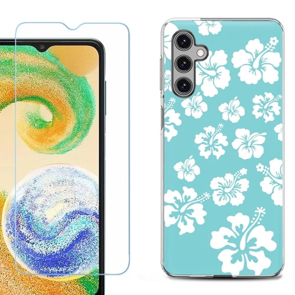 OneToughShield ® for Samsung Galaxy S23 FE Fan Edition, Shockproof Phone Case, with Tempered Glass Screen Protector - Hibiscus Teal