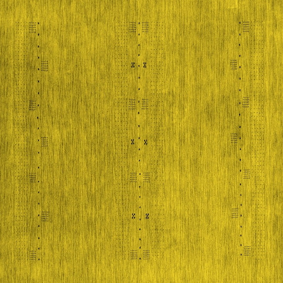 Ahgly Company Machine Washable Indoor Square Abstract Yellow Contemporary Area Rugs, 7' Square