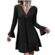thumbnail image 1 of Vestido de manga larga con volantes y botones de color sólido con cuello en V para primavera y otoño para mujer Pompotops  hdfakjf7933, 1 of 6