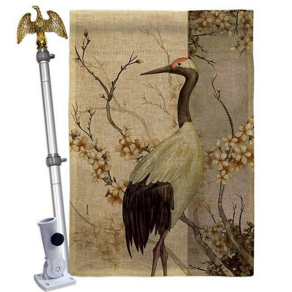 Breeze Decor HS120264-DB-02 Red Crowned Crane Animals Bird 28 x 40 in. Double-Sided Decorative Vertical House Flag Set for Decoration Banner Garden Yard Gift