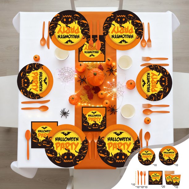 Halloween Themed Holiday Party Decoration Supplies Paper Plates Paper Cups Tissue Sets Tableware