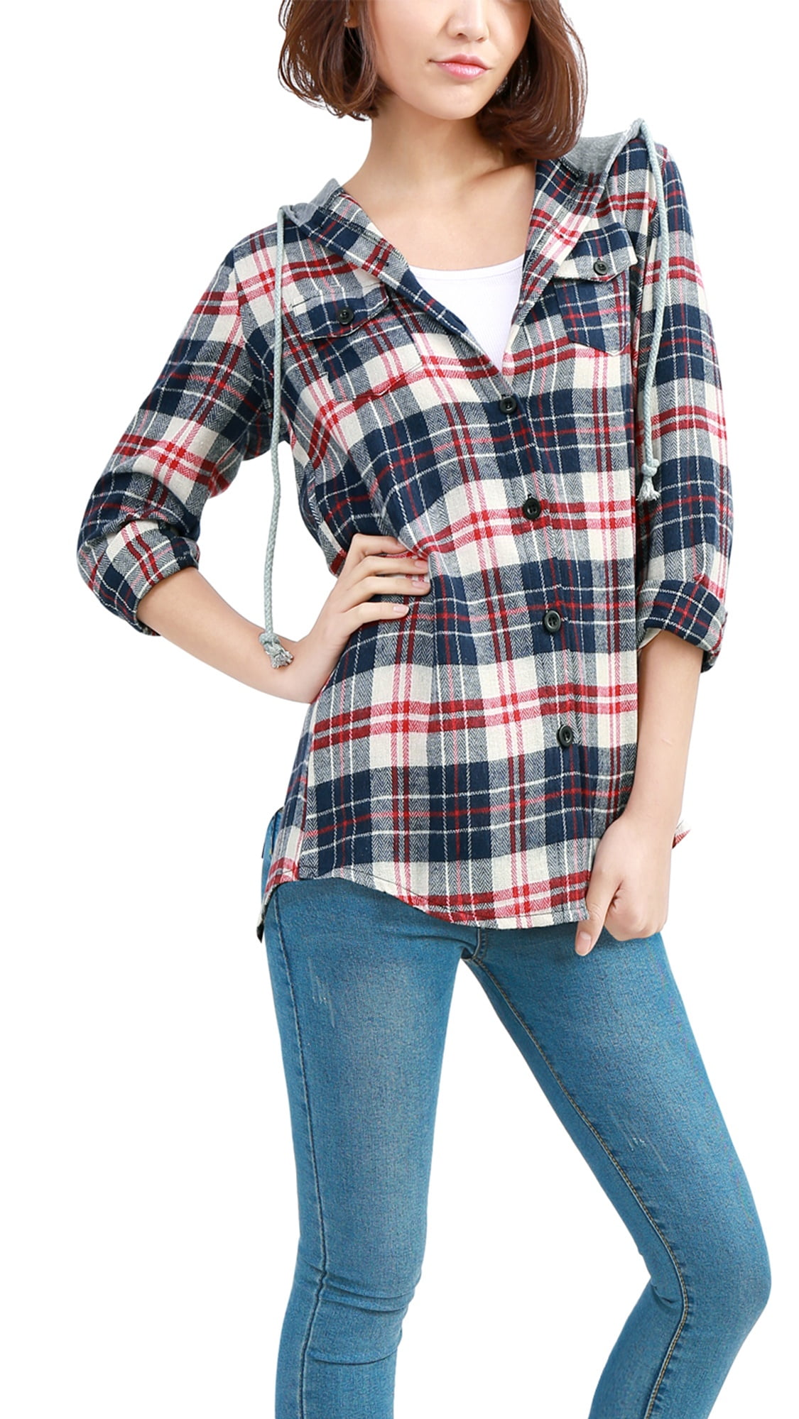 hooded check shirt womens