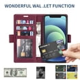 thumbnail image 3 of iPhone 13 Case 6.1", Premium Leather Wallet Case with Card Holder Magnetic Folio Flip Kickstand Protective Cover, Winered, 3 of 8