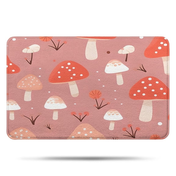 Colorful Mushroom Pattern Pink Pattern Bathroom Rugs Mat,Non Slip Microfiber Bathroom Rug,Rubber Backing,Soft Bathroom Mats for Bathroom Floor,Tub and Shower,17x27in(43x68cm)