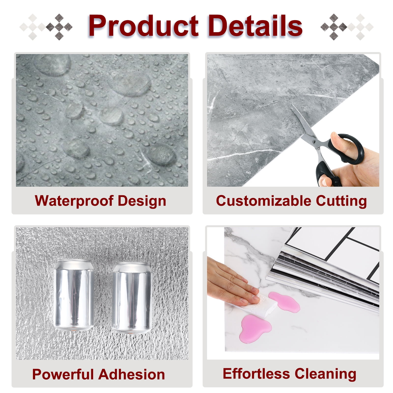 Uxcell 15Pcs Peel and Stick Marble Tiles, Waterproof Wall Panel Backsplash, 12"x12" Peel and Stick Shower Tiles for Bathroom, Palace Jade Design