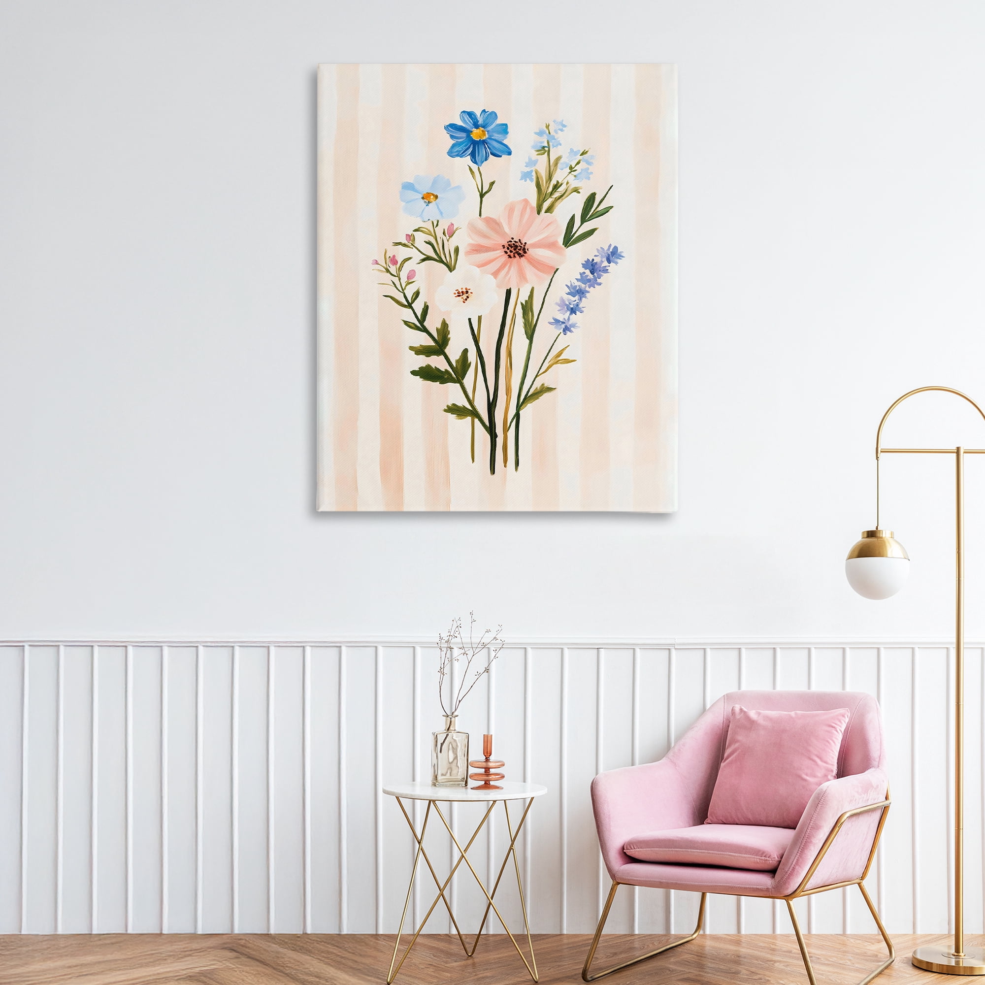 Stupell Industries Cream Stripe Florals Canvas Wall Art, design by The Prints Vibe