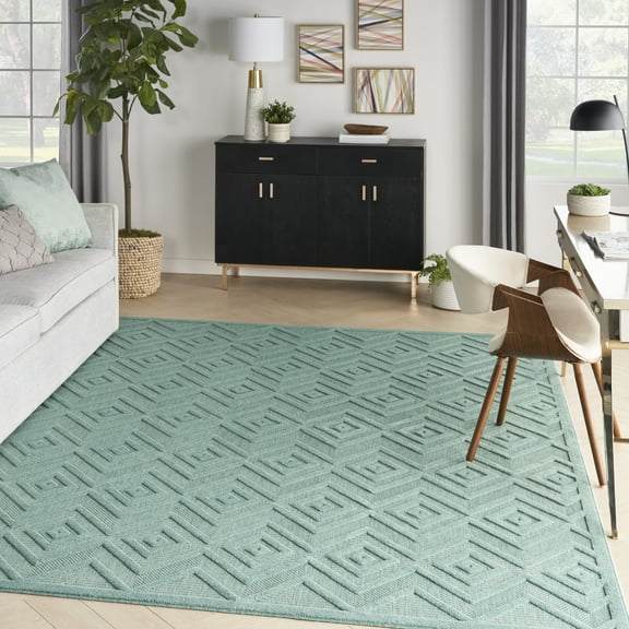 Nourison Versatile Indoor/Outdoor Aqua/Teal 7' x 10' Area Rug, (7x10)