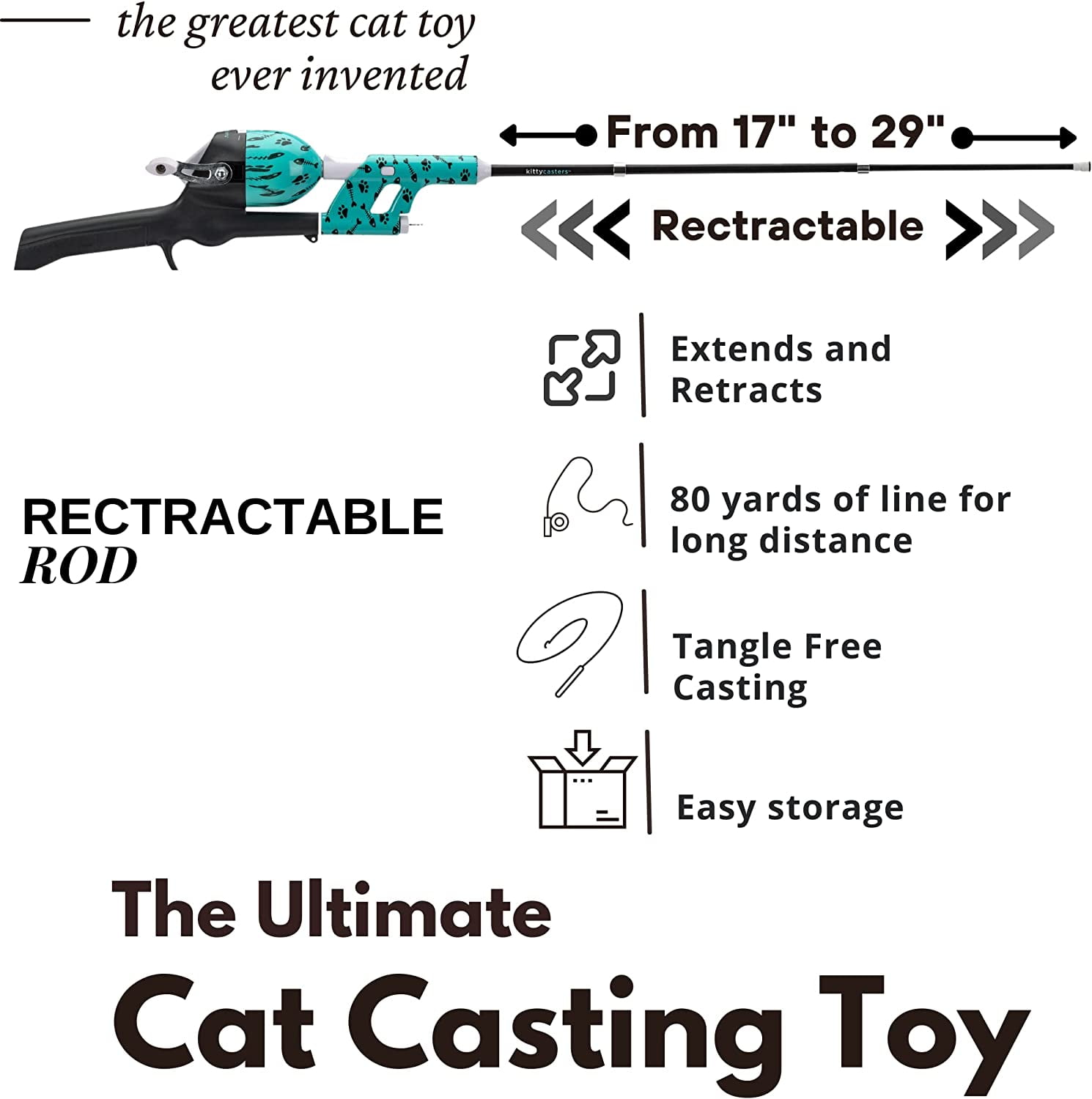Cat Caster Fishing Pole Toy  Tangle Free, Retractable & Easy to
