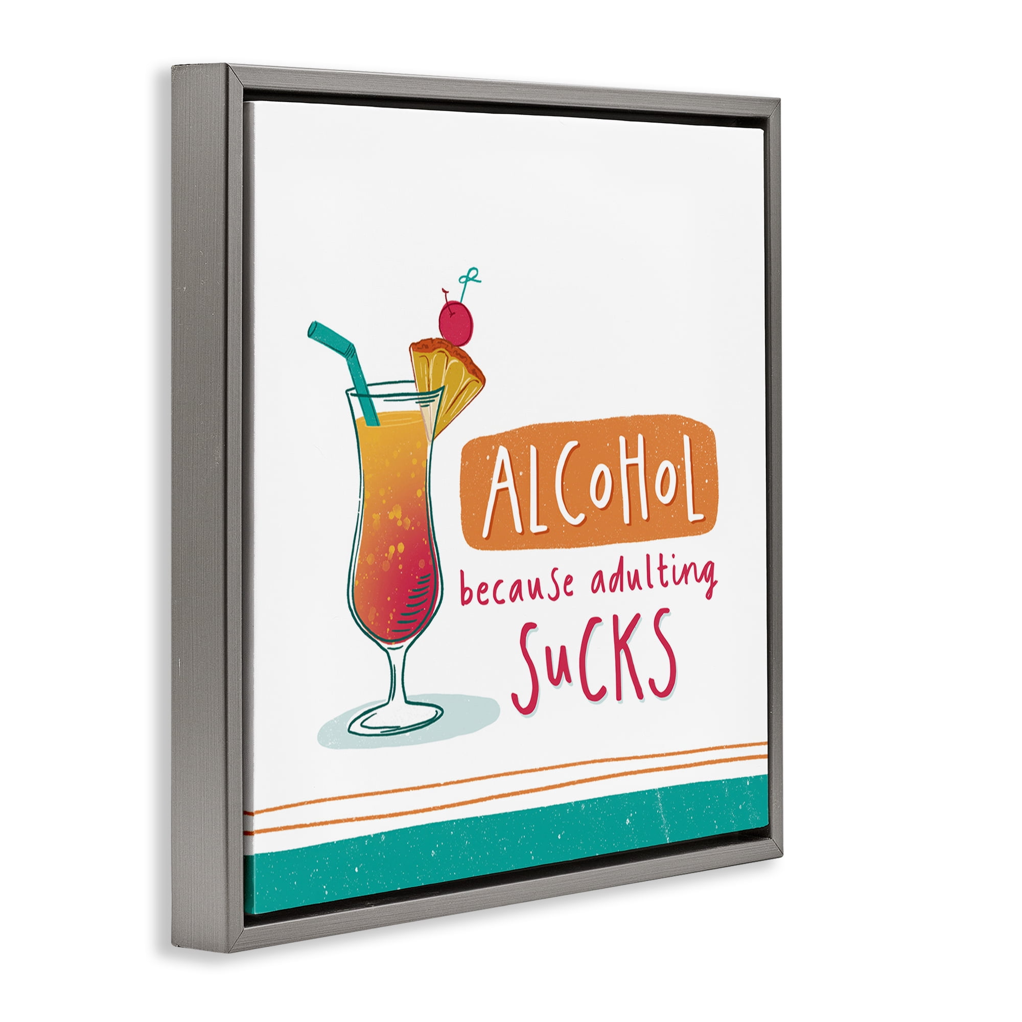 Stupell Industries Funny Adulting Phrase Food & Beverage Painting Gray Floater Framed Canvas Art Print Wall Art, 18 x 18