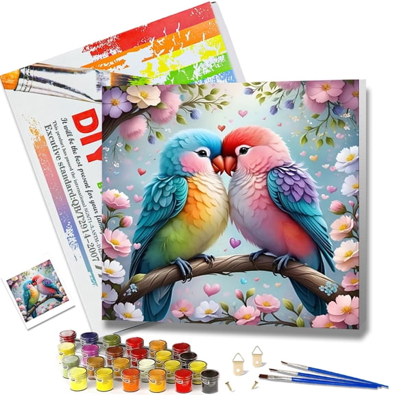 JYLMOOD Paint by Numbers Kit for Adults Beginner with Wooden Frame, Easy DIY Couple Birds Oil Painting Kits On Canvas for Gift Home Wall Decor 12x12 Inch