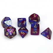 Chessex Manufacturing 26428 Cube Gemini Set Of 7 Dice - Blue & Purple With Gold Numbering