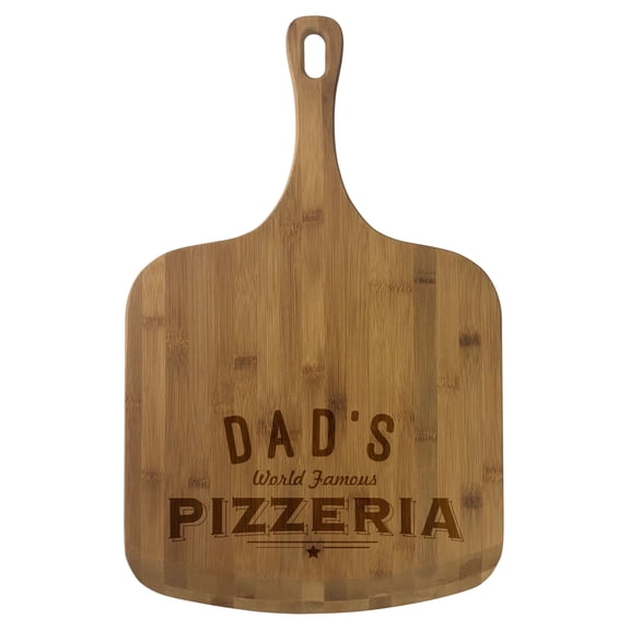 Dad's World Famous Pizzeria Bamboo Pizza Peel – Personalized Pizza Cutting and Serving Board for Home Chefs