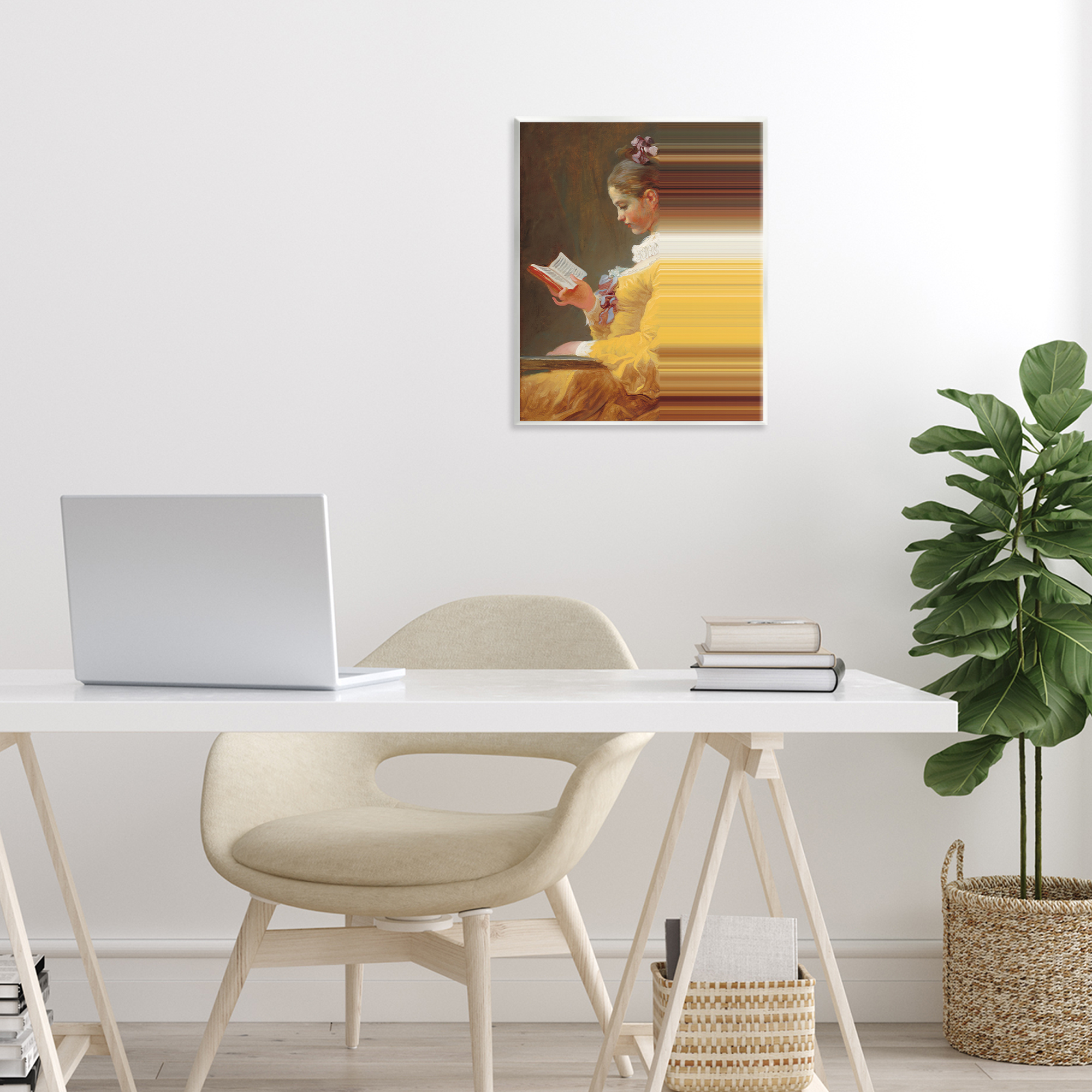 Vintage Lady Reading with Gradient Streaks Wall Plaque Art, design by Seven Trees Design