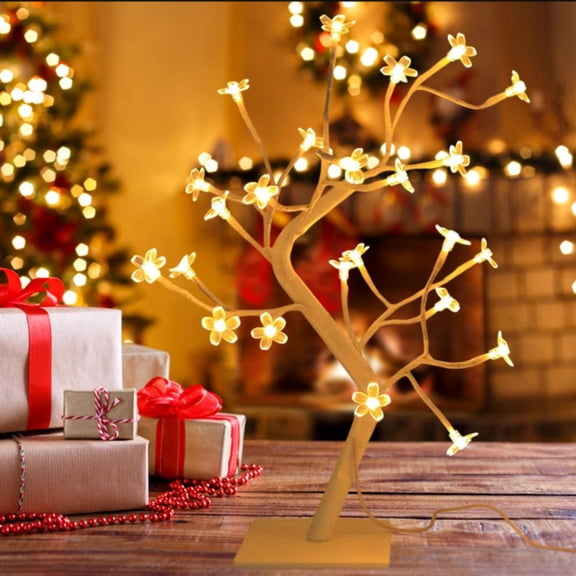 Outoloxit LED Cherry Blossom Tree Light USB Powered, Adjustable Branches for Christmas Desktop Decoration, Warm White Ambient Night Light