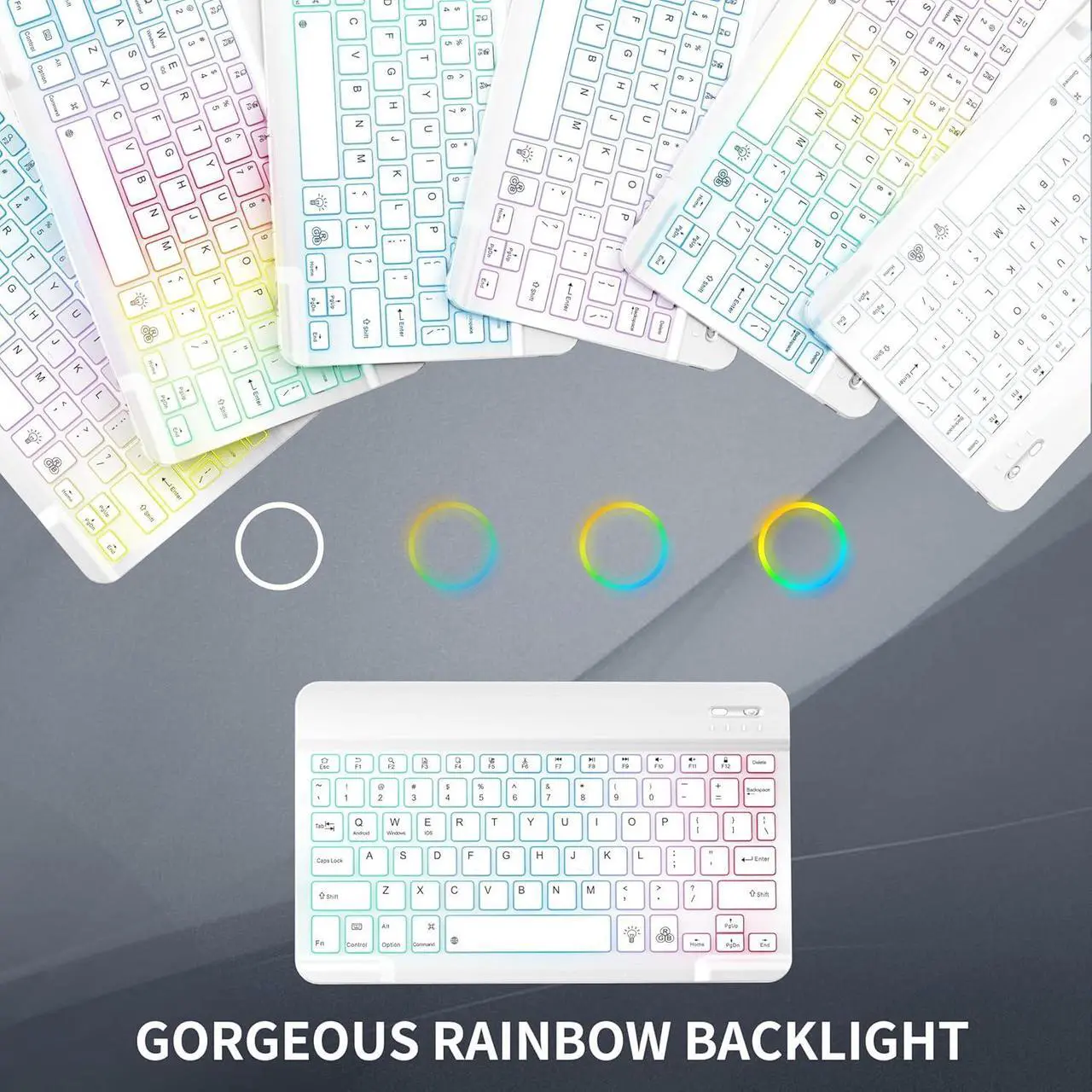 Bluetooth Keyboard and Mouse Combo with 7-Color Backlit, Rechargeable Wireless Keyboard for iPad/Samsung/Tablet/PC/Laptop/iPhone/iOS/Windows/Android