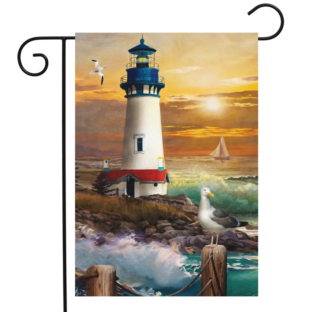 Sunset Lighthouse Summer Garden Flag Nautical 12.5" x 18" Briarwood