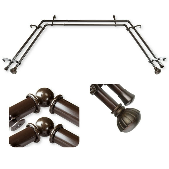 Domovina Diane 13/16" Bay Window Double Curtain Rod-Color:Cocoa