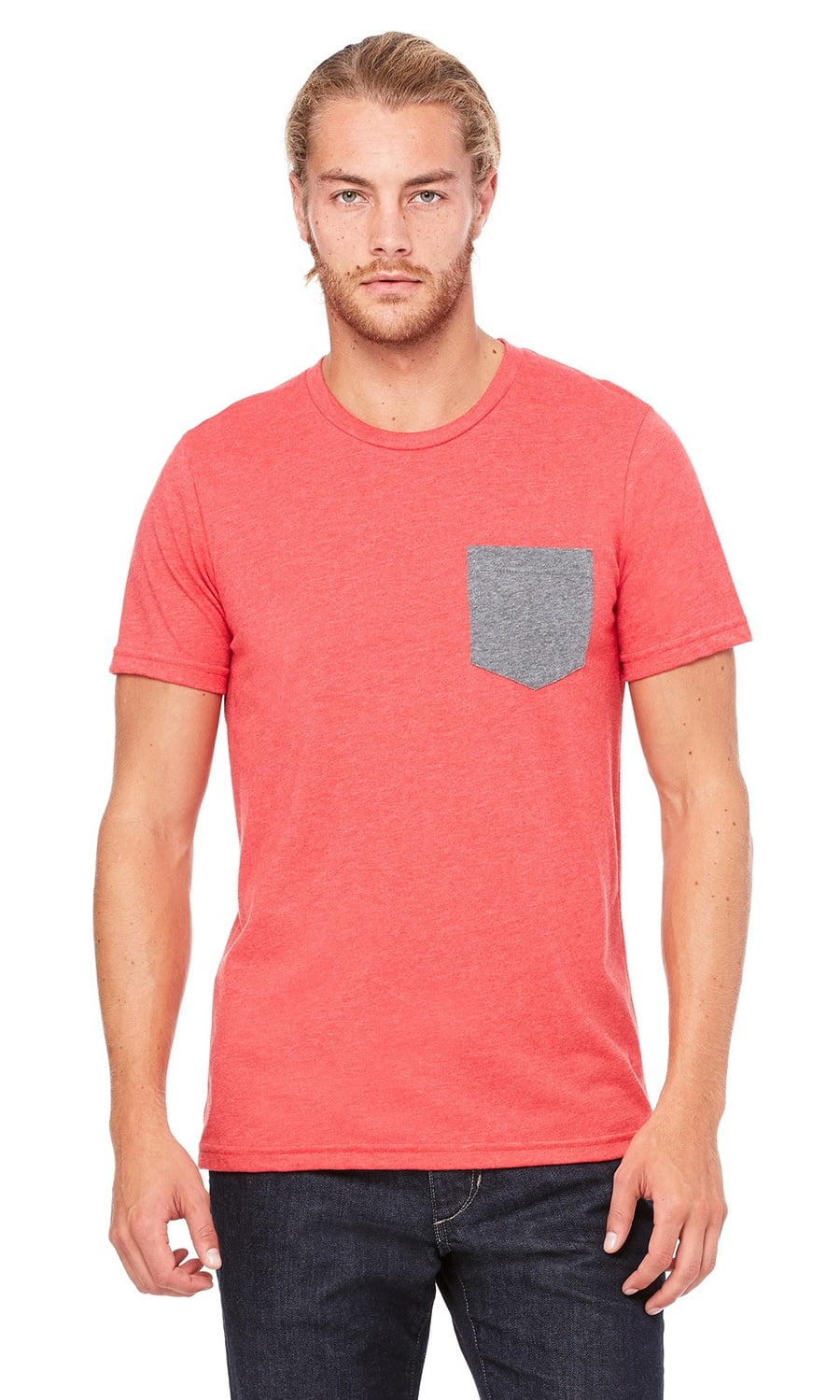 BELLA+CANVAS - The Bella + Canvas Mens Jersey Short Sleeve Pocket T-Shirt - HTHR RED/ DP HTH