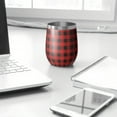 thumbnail image 3 of 12oz Stemless Wine Tumblers Red Black Plaid Checkered Pattern Vacuum Insulated Stainless Steel Travel Tumbler Cups Mug with Lid and Straw for Champaign,Cocktail,Beer with Cleaning Brush, 3 of 5