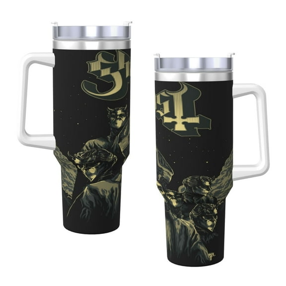 Ghost Bc 40 Oz Tumbler With Handle And Straw Double Wall Stainless Steel Sublimation Tumbler With Handle Leakproof,Bpa-Free,Keep Cold Hours