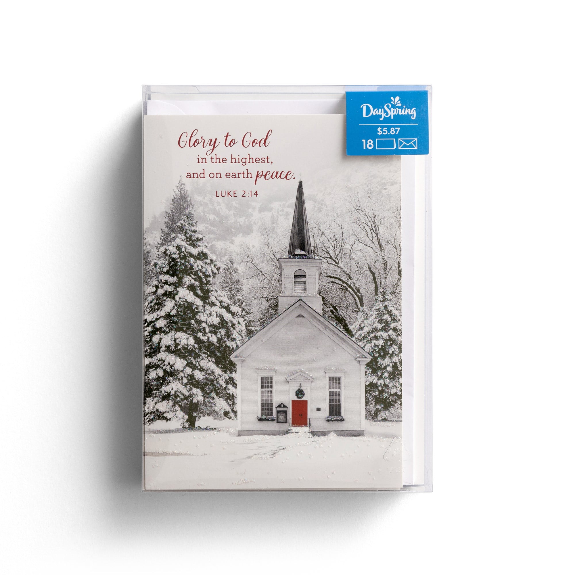 DaySpring 18 Inspirational Christmas Boxed Cards, Black and White Church, Glory to God, KJV
