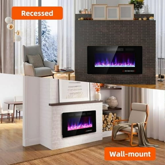 36 inches Electric Fireplace-Wall Fireplace for Living Room-Fireplace Heater Insert Wall Mounted with Remote Control,Timer,12 Flame Colors,750/1500W