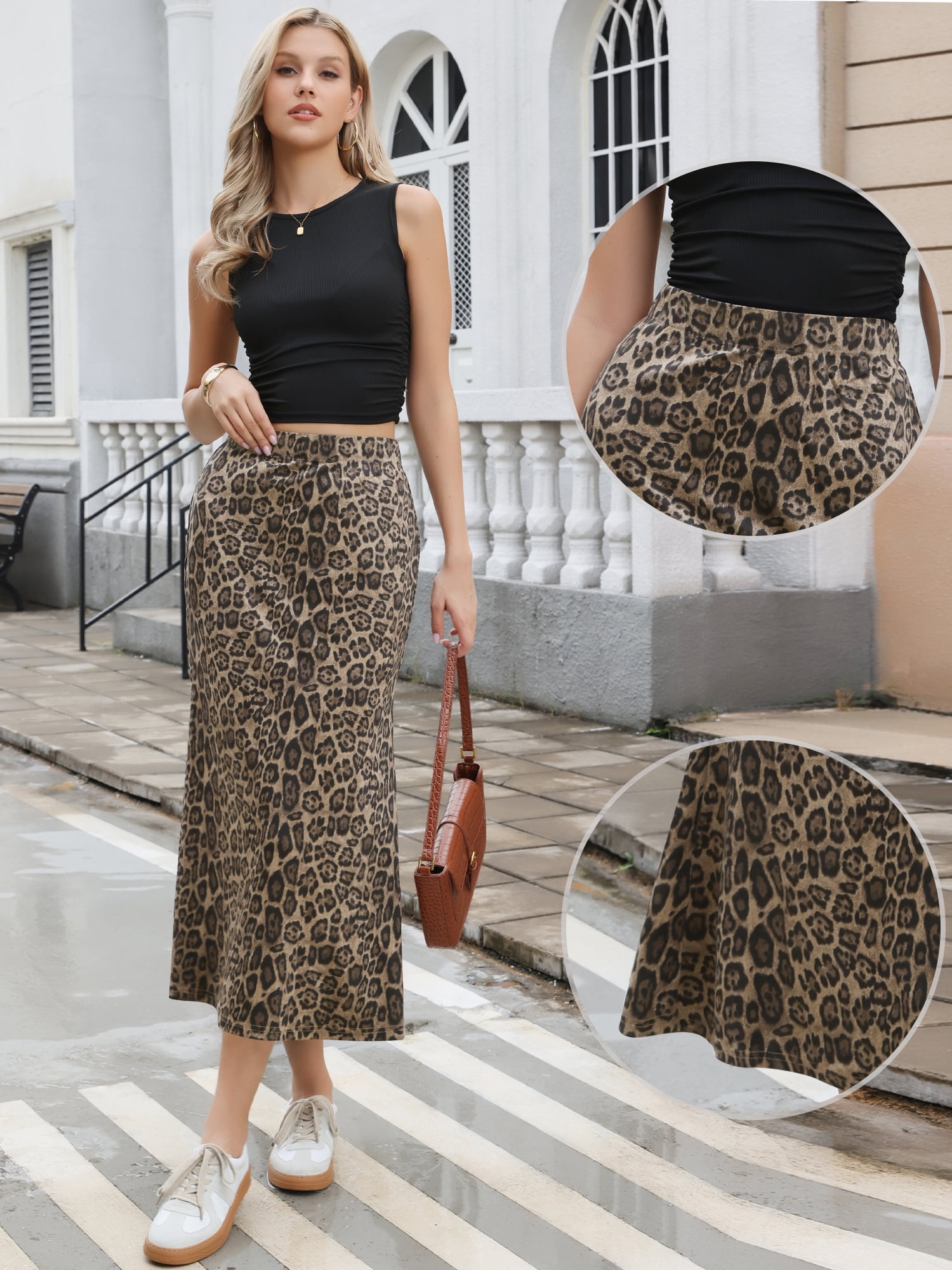 DARING DIVA Women's Y2K Elastic A-Line Maxi Long Skirts X-Small Brown