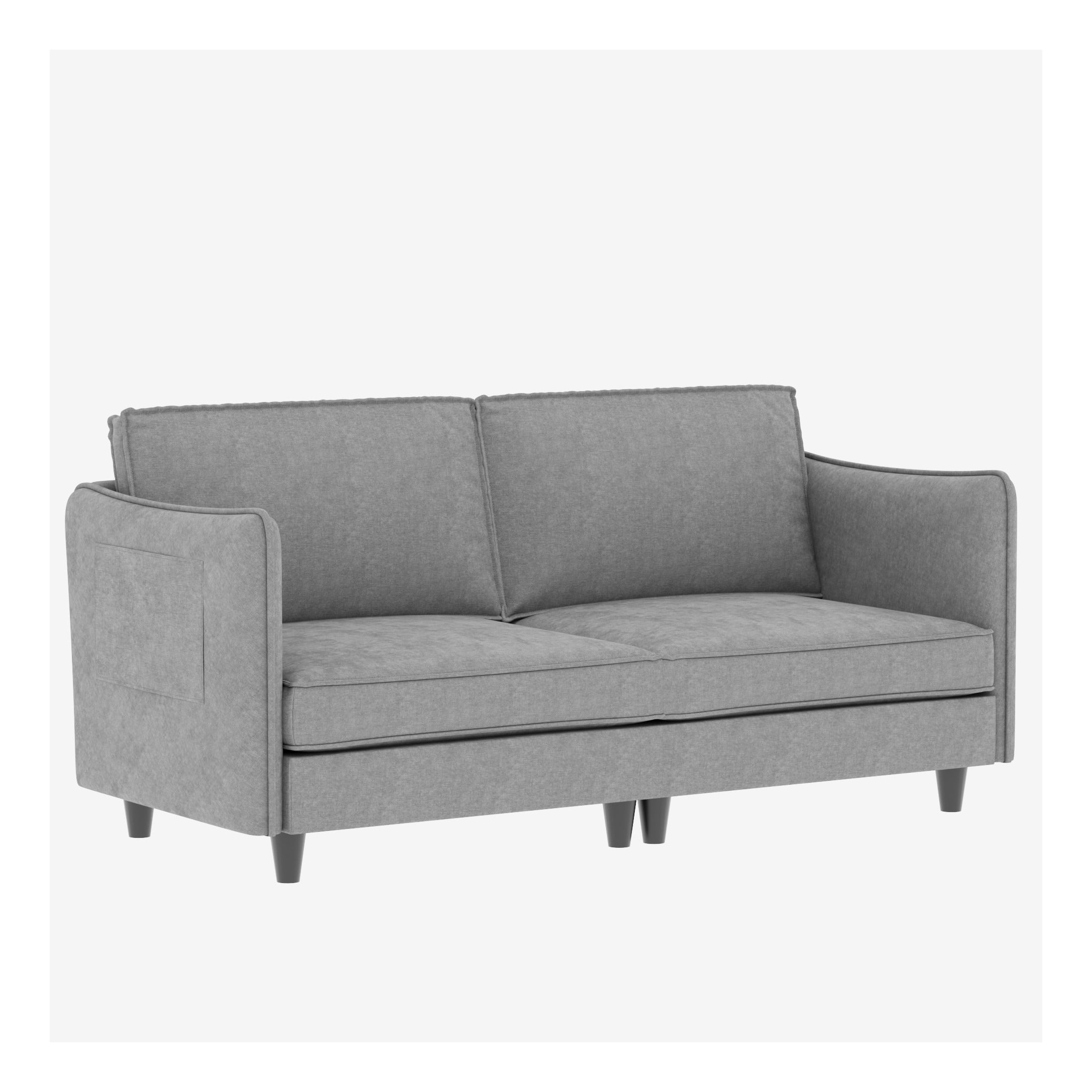 Henrietta Solid Wood Loveseat with Breathable Fabric, Pocket Springs, and Side Storage, Grey