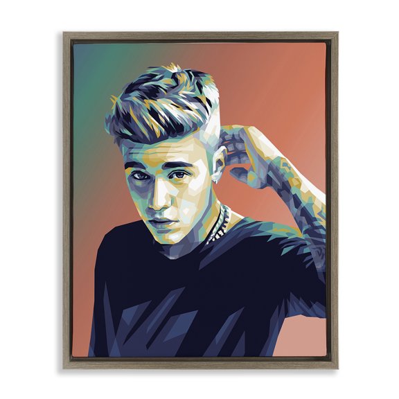 Stupell Industries Contemporary Pop Culture Justin Portrait Brown Floating Frame Canvas Art, 17 x 21, by Birch&Ink