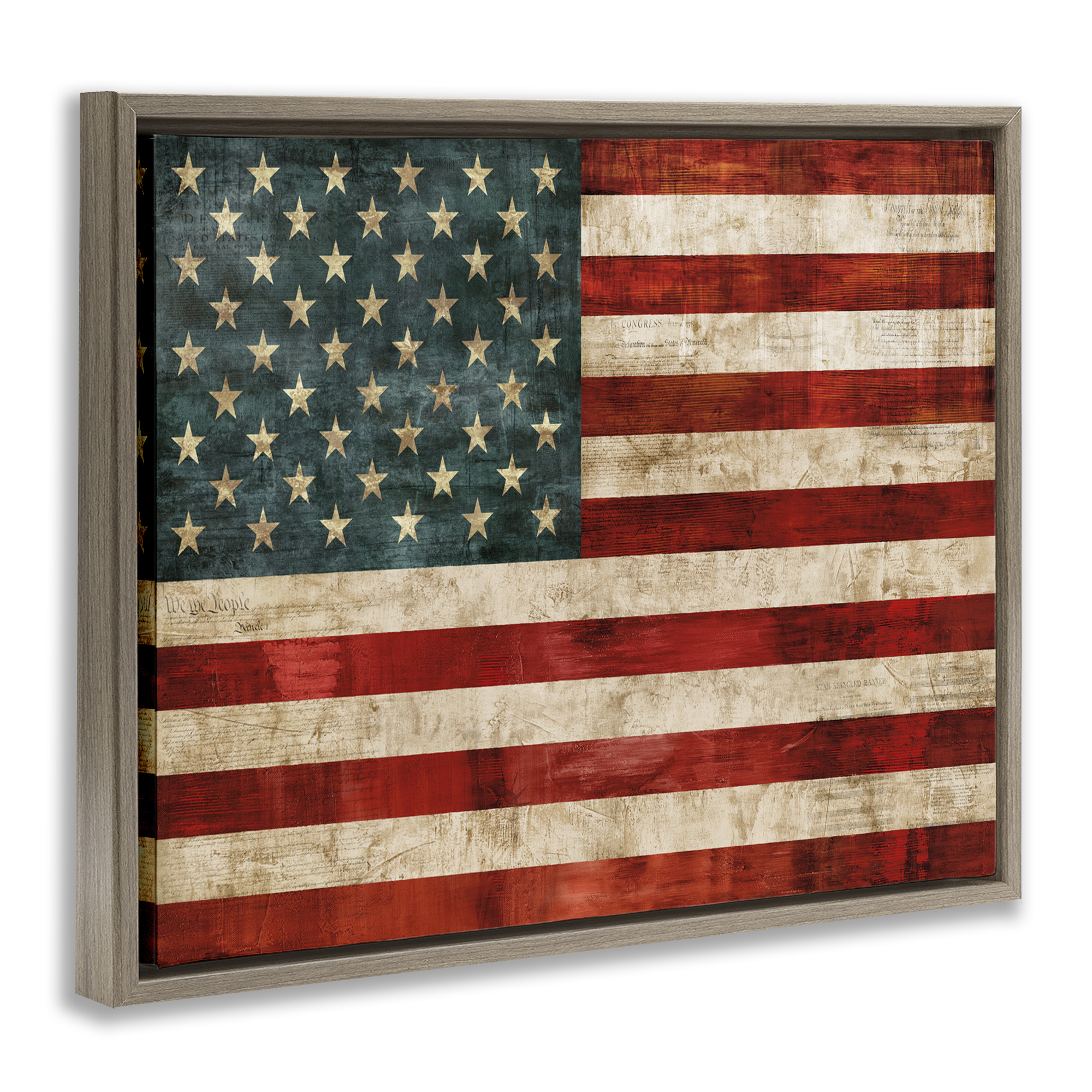 Stupell Industries US American Flag Rustic Pattern Town & City Painting Brown Floater Framed Canvas Art Print Wall Art, 31 x 25
