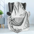 thumbnail image 4 of Vintage Boat Soft Flannel Fleece Blanket, Hammock and Palm Trees Holiday Relaxation at Coast Tropical Landscape, Cozy Plush for Indoor and Outdoor Use, 50" x 70", Charcoal Grey White, by Ambesonne, 4 of 5